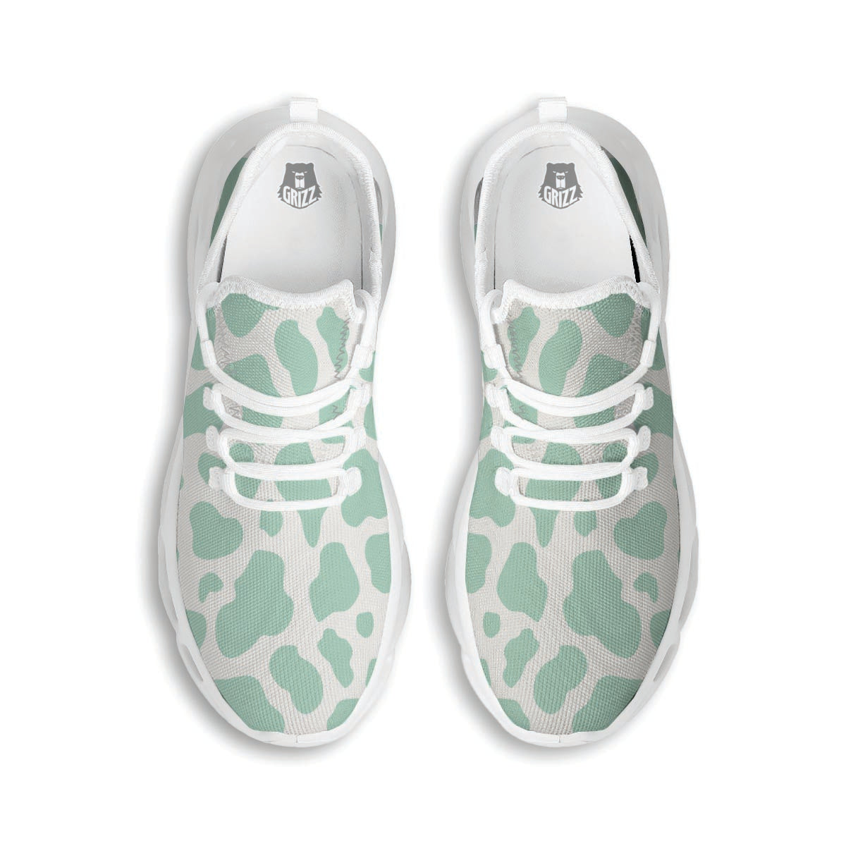 Teal And White Cow Print White Running Shoes-grizzshop