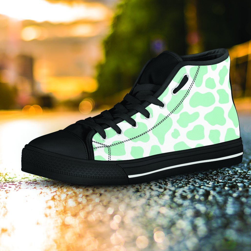 Teal And White Cow Print Women's High Top Shoes-grizzshop