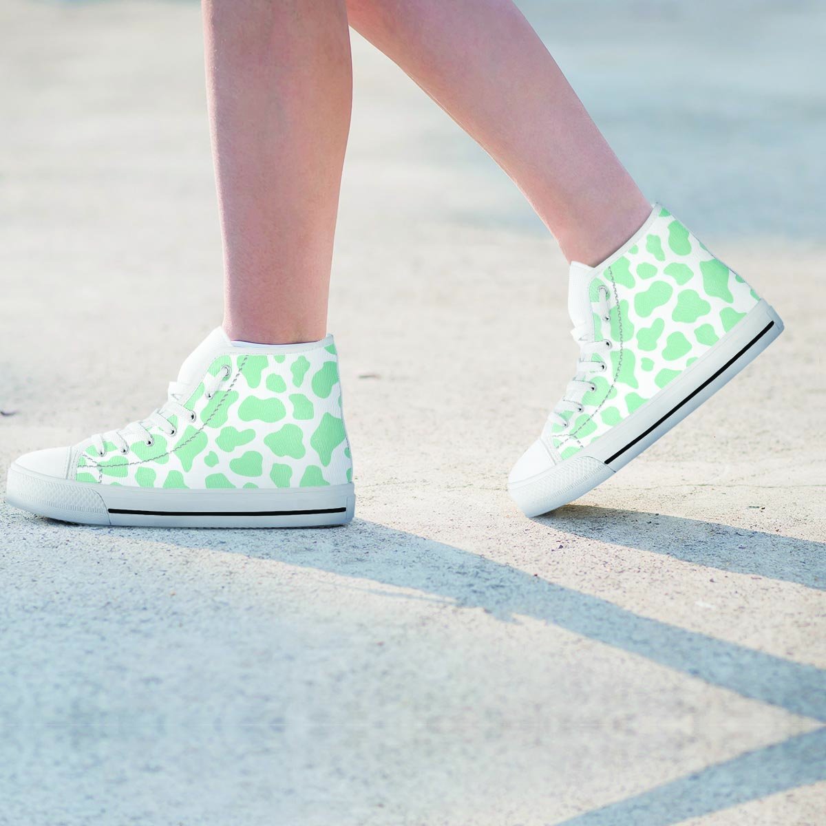 Teal And White Cow Print Women's High Top Shoes-grizzshop