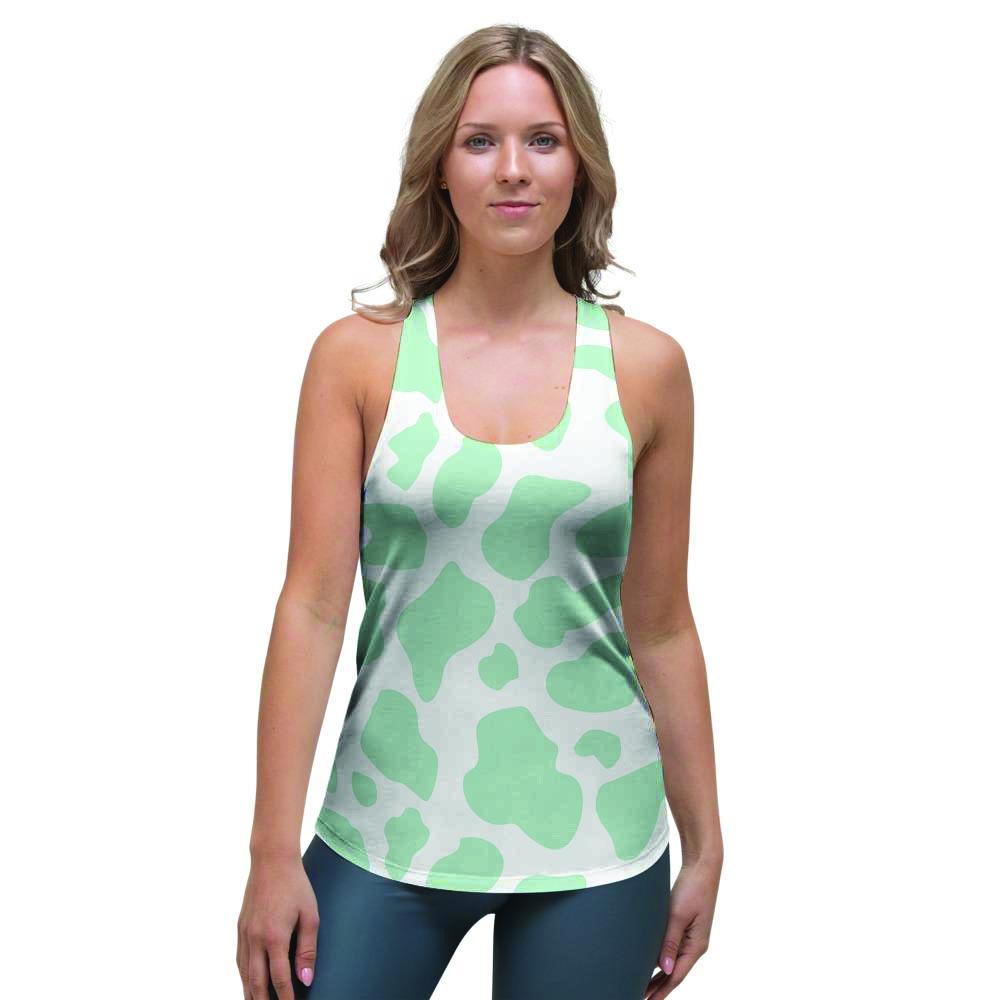 Teal And White Cow Print Women's Racerback Tank Top-grizzshop