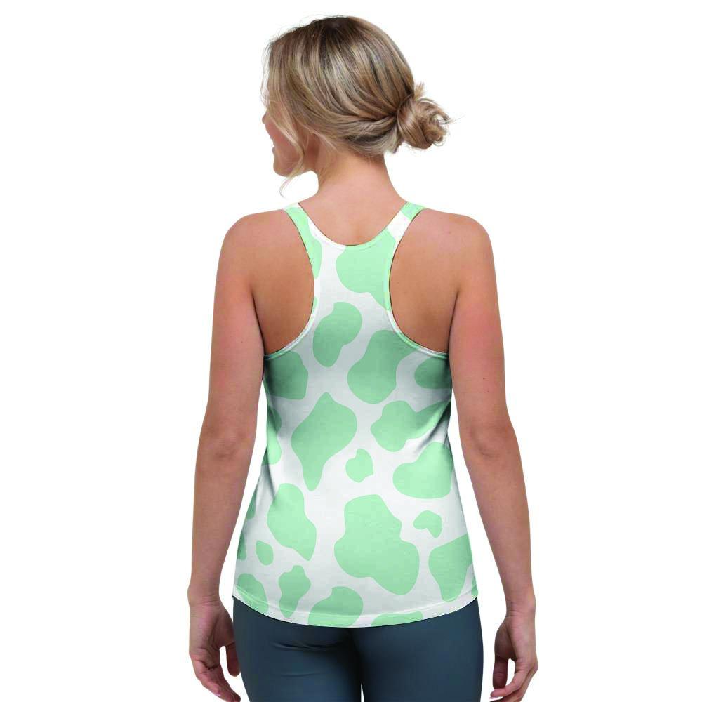 Teal And White Cow Print Women's Racerback Tank Top-grizzshop