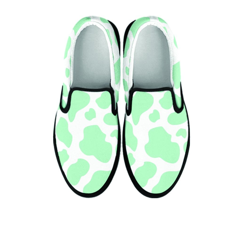 Teal And White Cow Print Women's Slip On Sneakers-grizzshop