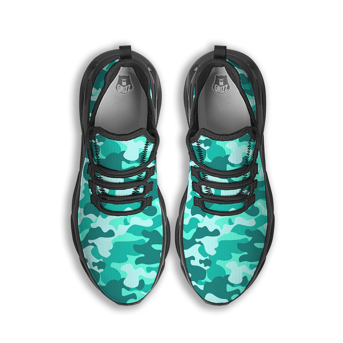 Teal Camo And Camouflage Print Black Running Shoes-grizzshop