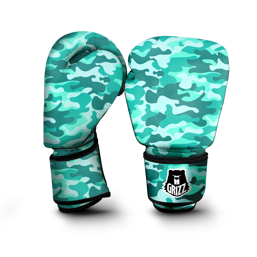 Teal Camo And Camouflage Print Boxing Gloves-grizzshop