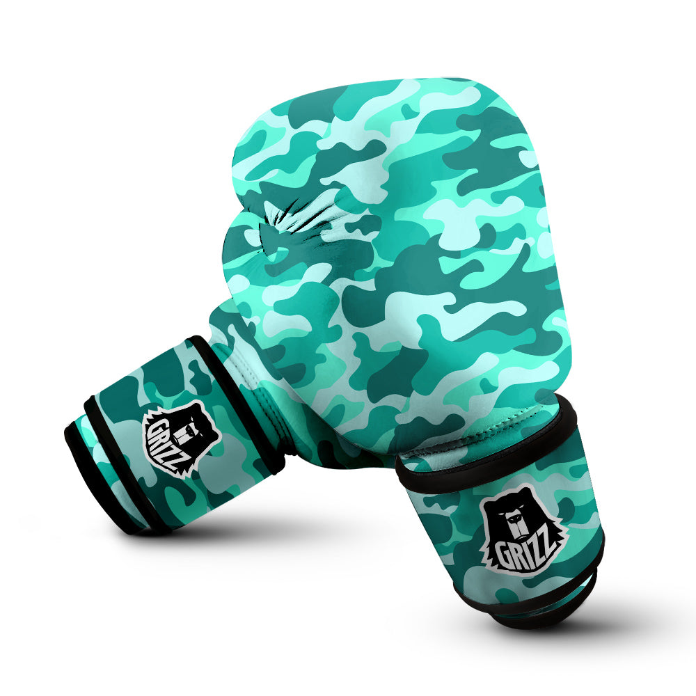 Teal Camo And Camouflage Print Boxing Gloves-grizzshop