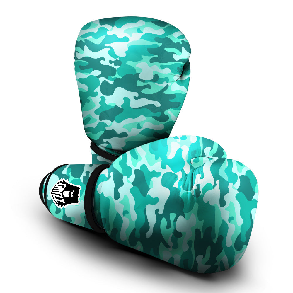 Teal Camo And Camouflage Print Boxing Gloves-grizzshop