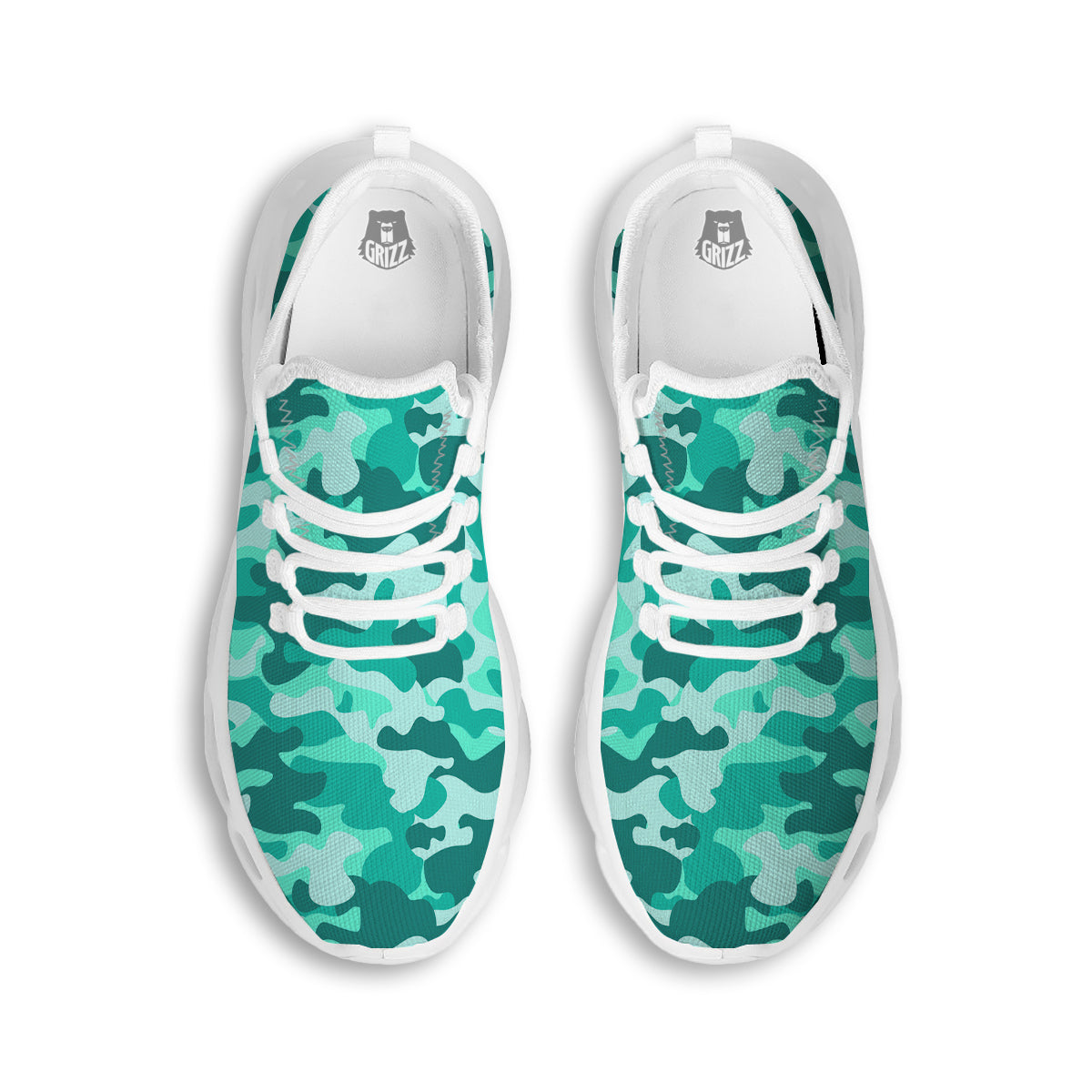 Teal Camo And Camouflage Print White Running Shoes-grizzshop