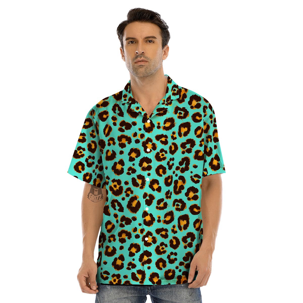 Teal Cheetah Men’s Hawaiian Shirt-grizzshop