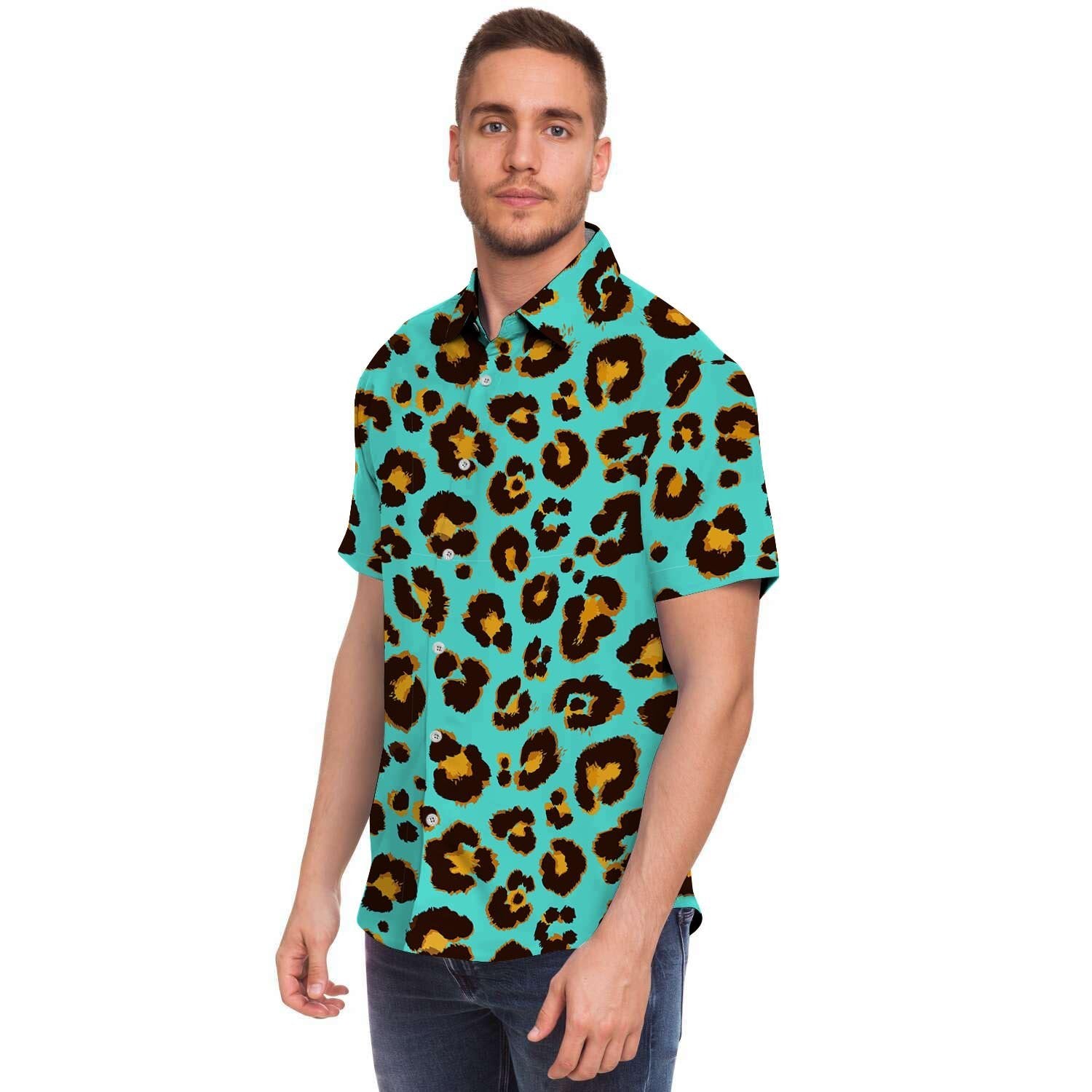 Teal Cheetah Men's Short Sleeve Shirt-grizzshop