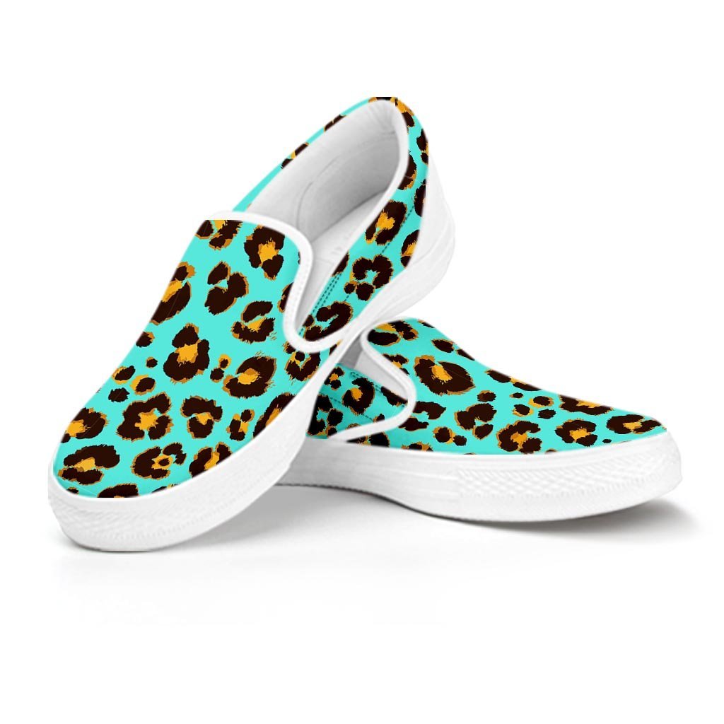 Teal Cheetah Men's Slip On Sneakers-grizzshop