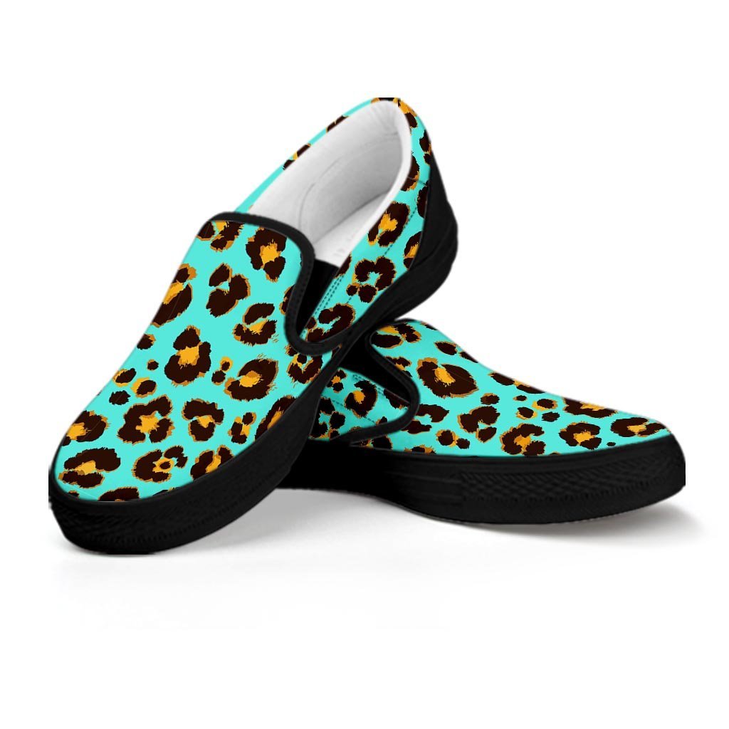 Teal Cheetah Men's Slip On Sneakers-grizzshop