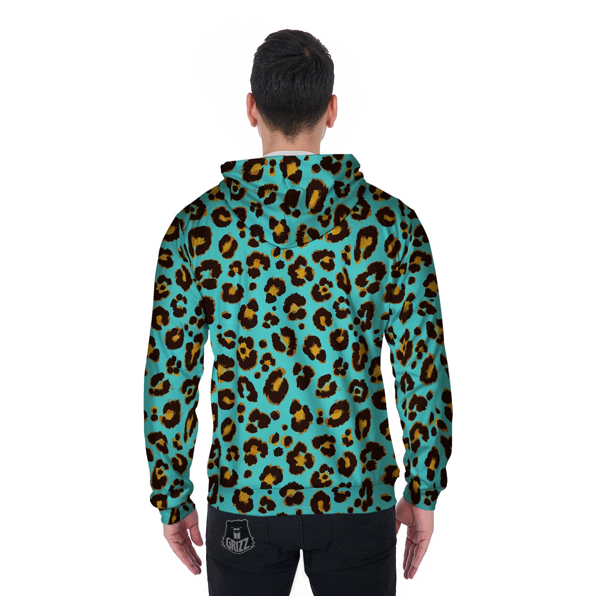 Teal Cheetah Men's Zip Up Hoodie-grizzshop