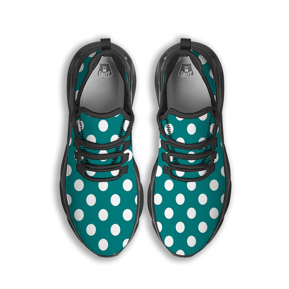 Teal Color Polka Dot Print Pattern Black Running Shoes-grizzshop