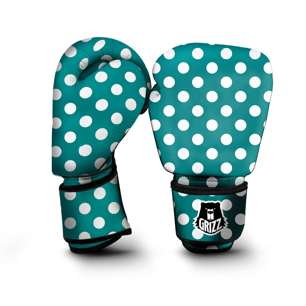 Teal Color Polka Dot Print Pattern Boxing Gloves-grizzshop