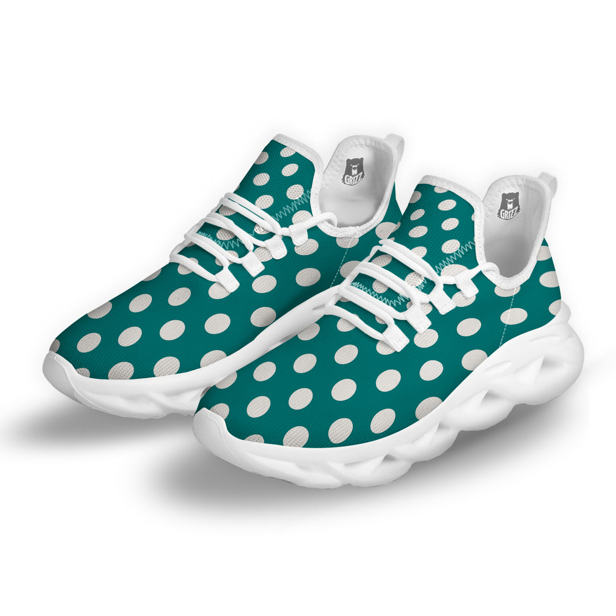 Teal Color Polka Dot Print Pattern White Running Shoes-grizzshop