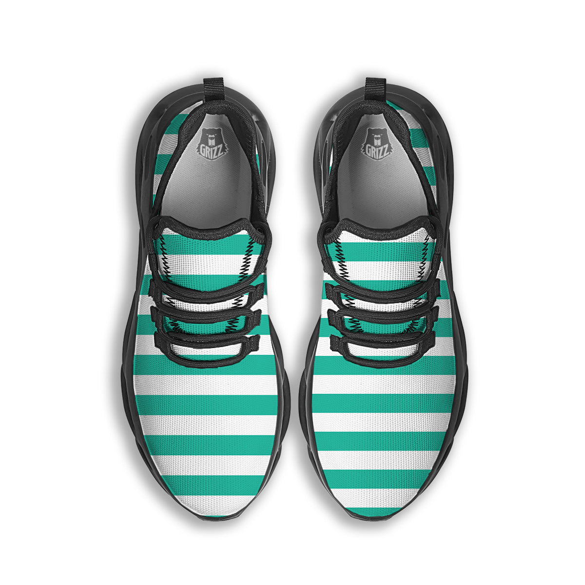 Teal Color Striped Print Black Running Shoes-grizzshop