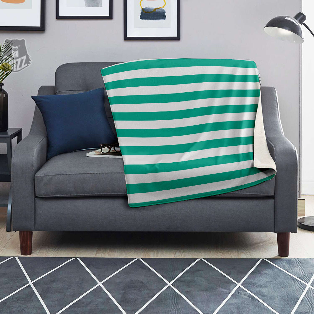 Teal Color Striped Print Blanket-grizzshop