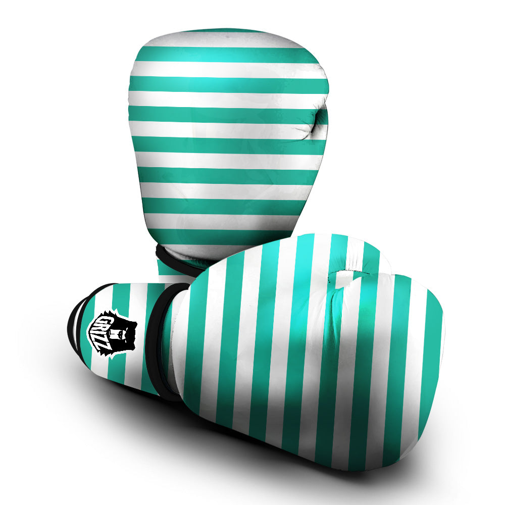 Teal Color Striped Print Boxing Gloves-grizzshop