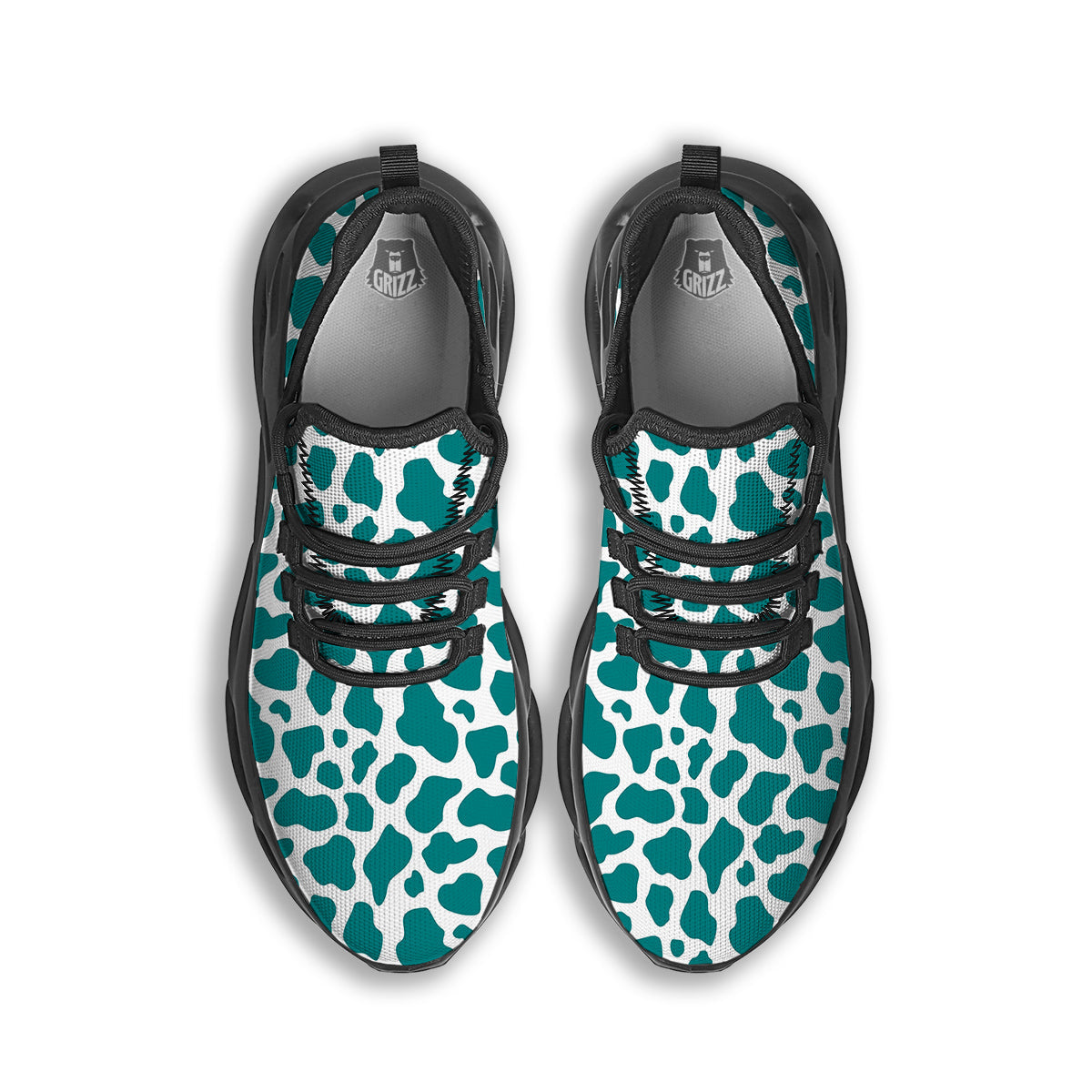 Teal Cow Print Pattern Black Running Shoes-grizzshop