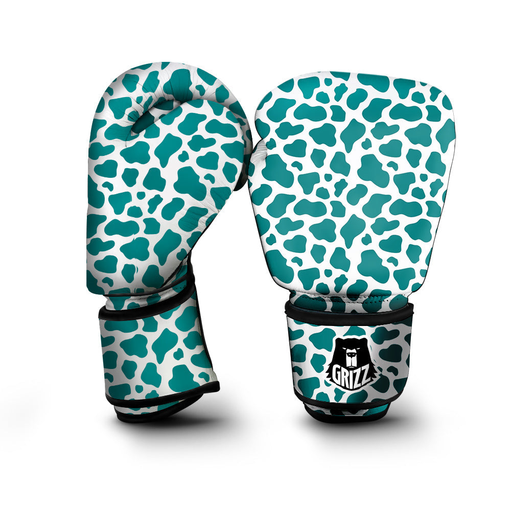 Teal Cow Print Pattern Boxing Gloves-grizzshop