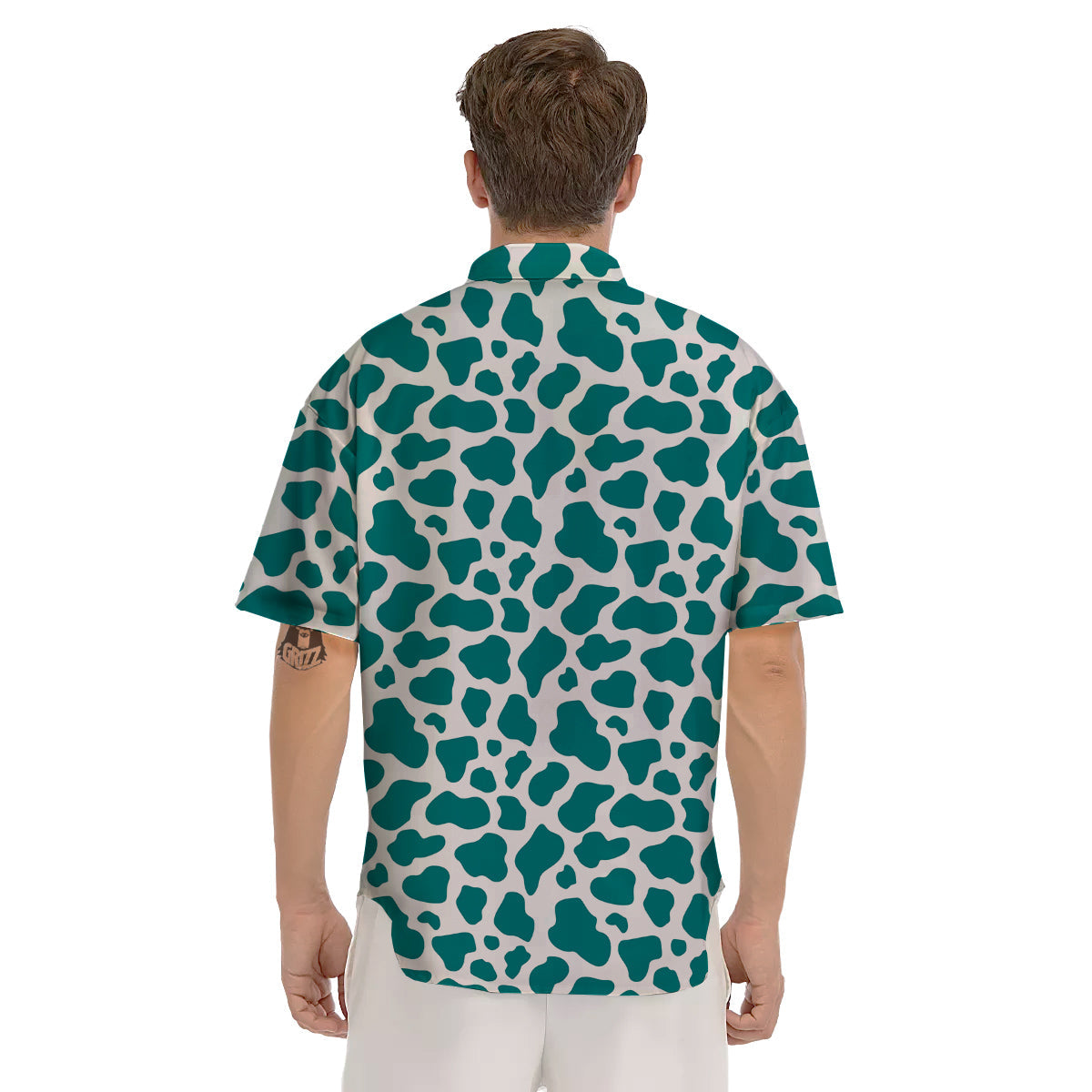 Teal Cow Print Pattern Men's Short Sleeve Shirts-grizzshop