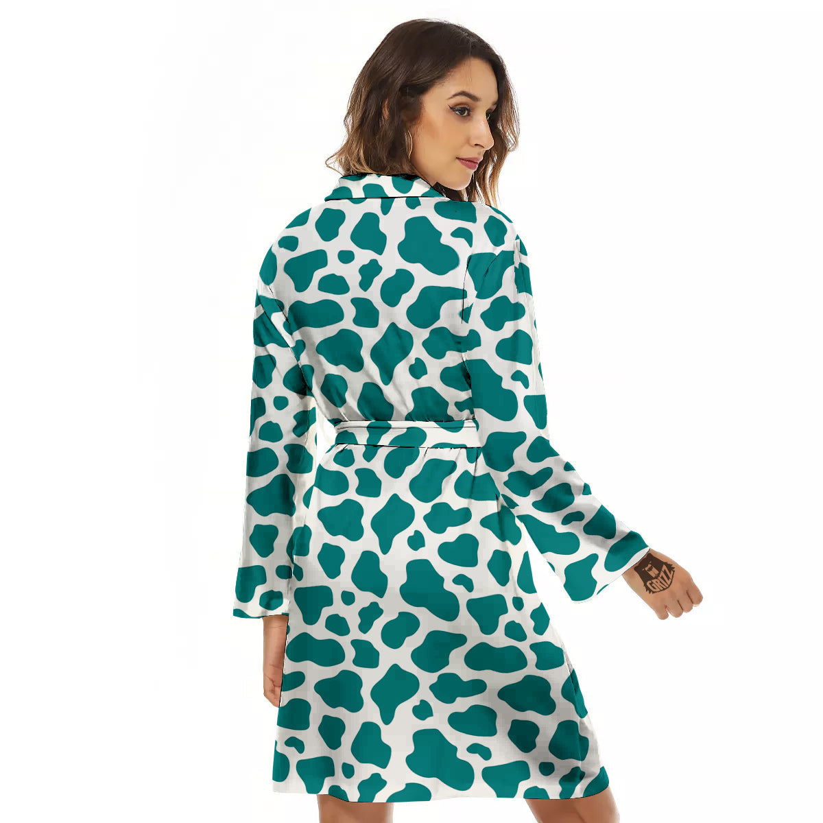 Teal Cow Print Pattern Women's Robe-grizzshop