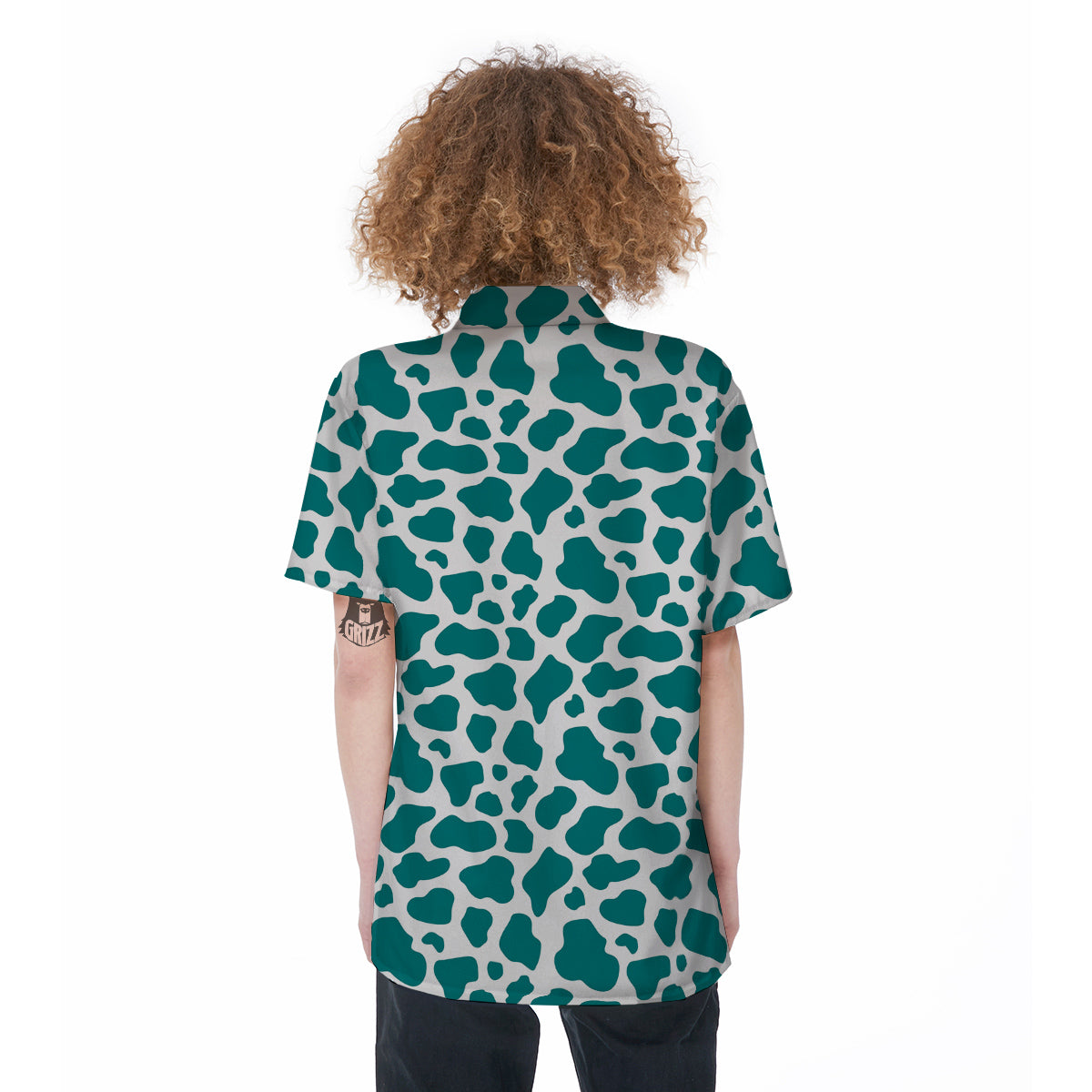 Teal Cow Print Pattern Women's Short Sleeve Shirts-grizzshop