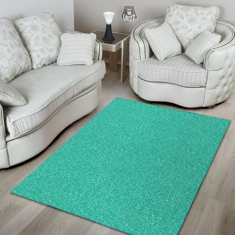 Teal Glitter Texture Print Floor Mat-grizzshop