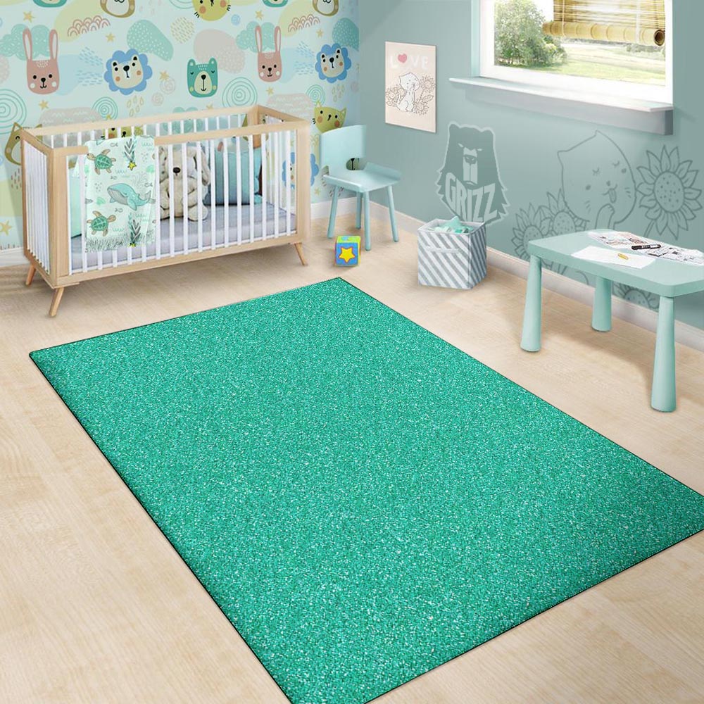 Teal Glitter Texture Print Floor Mat-grizzshop