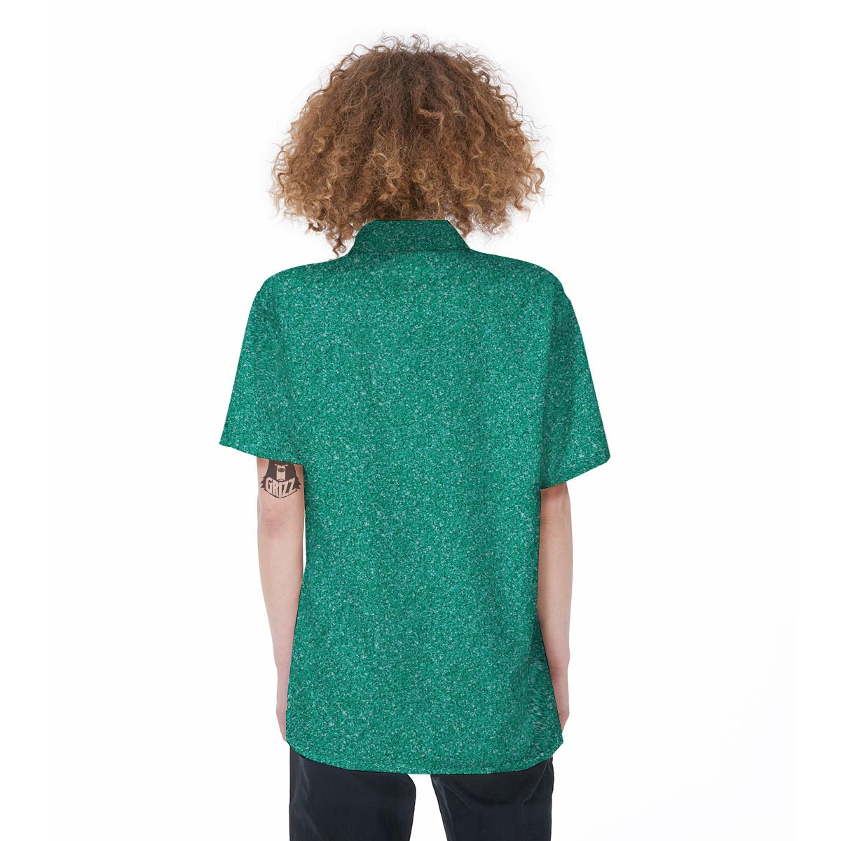 Teal Glitter Texture Print Women's Short Sleeve Shirts-grizzshop