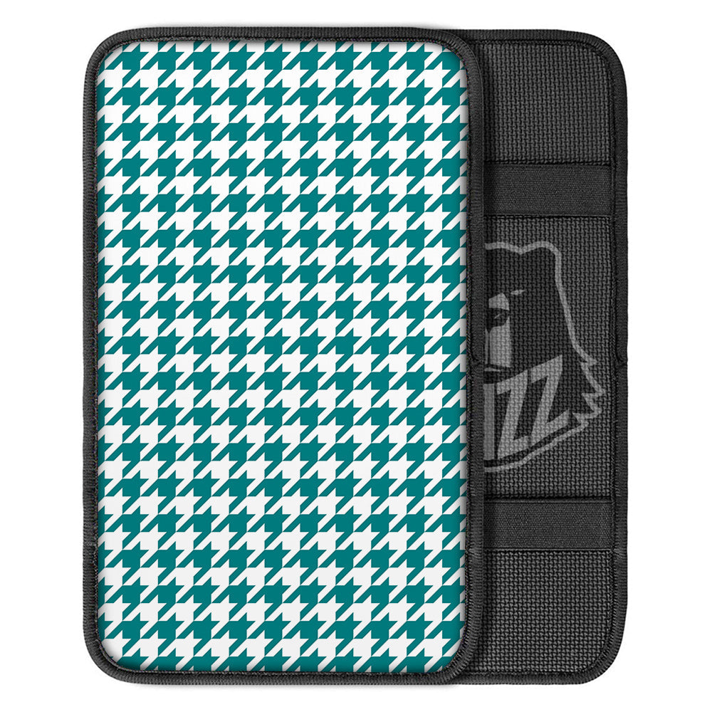 Teal Houndstooth Print Car Center Console Cover-grizzshop