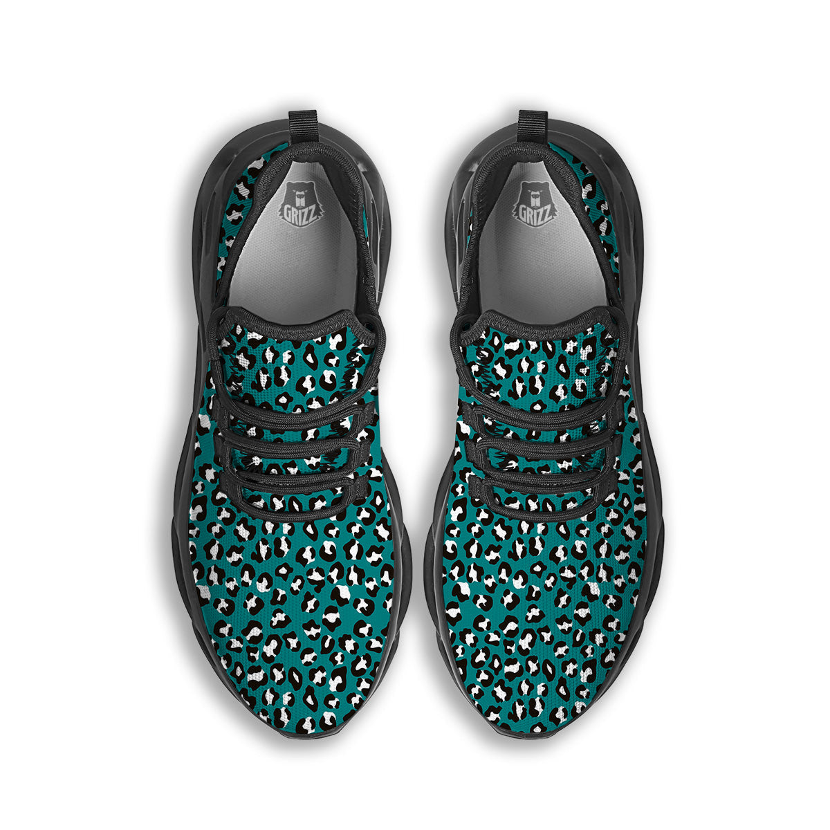 Teal Leopard Print Pattern Black Running Shoes-grizzshop