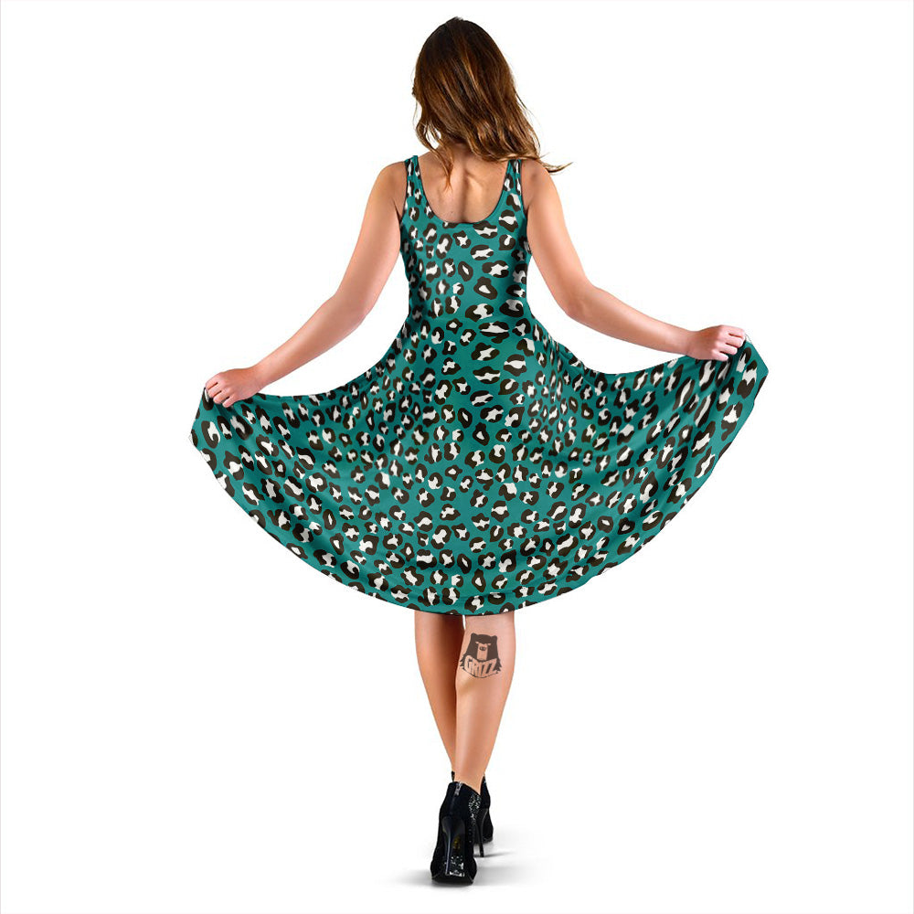 Teal Leopard Print Pattern Dress-grizzshop