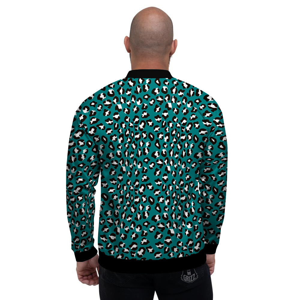 Teal Leopard Print Pattern Men's Bomber Jacket-grizzshop