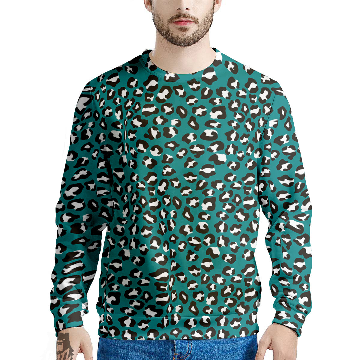 Teal Leopard Print Pattern Men's Sweatshirt-grizzshop