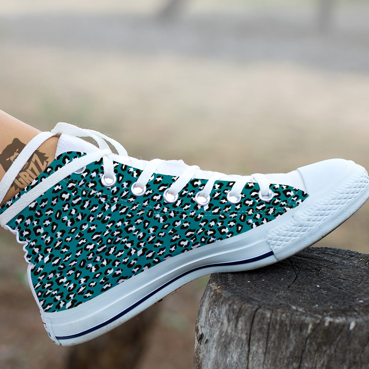 Teal Leopard Print Pattern White High Top Shoes-grizzshop