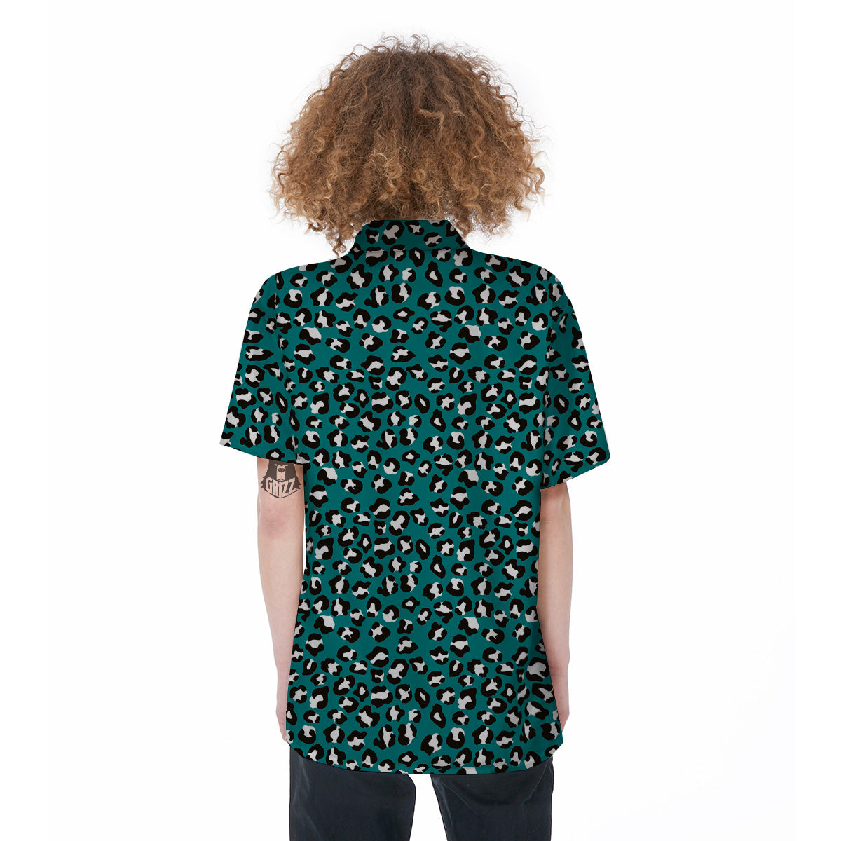 Teal Leopard Print Pattern Women's Short Sleeve Shirts-grizzshop