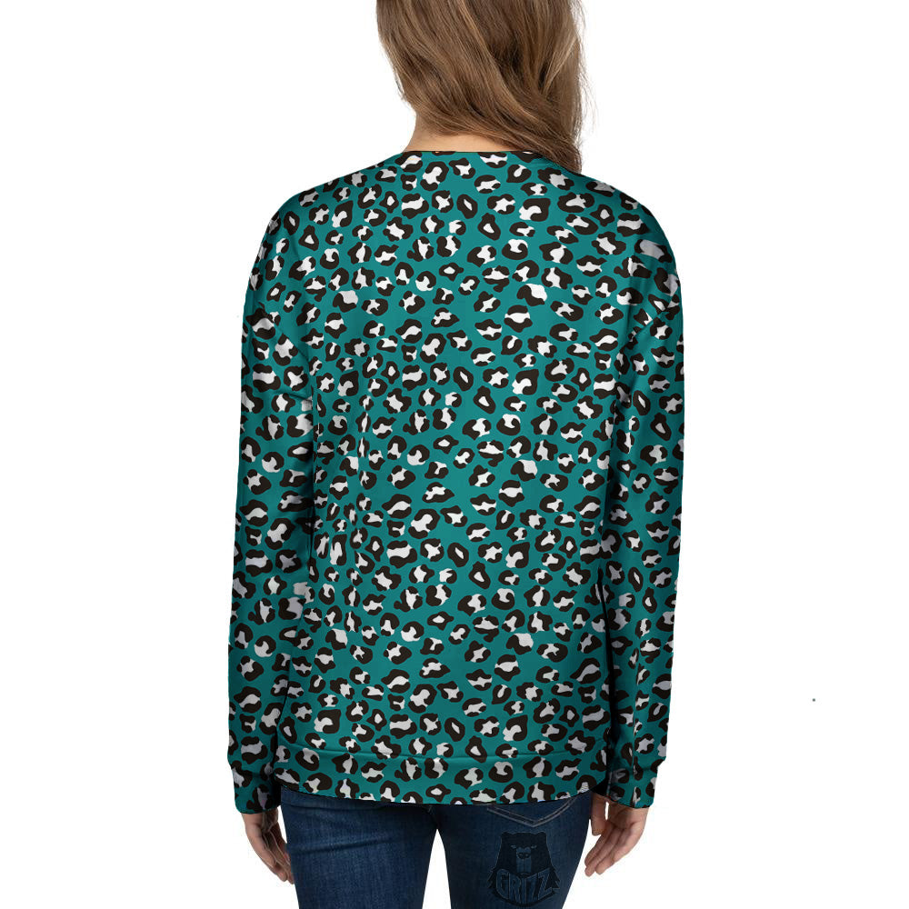 Teal Leopard Print Pattern Women's Sweatshirt-grizzshop