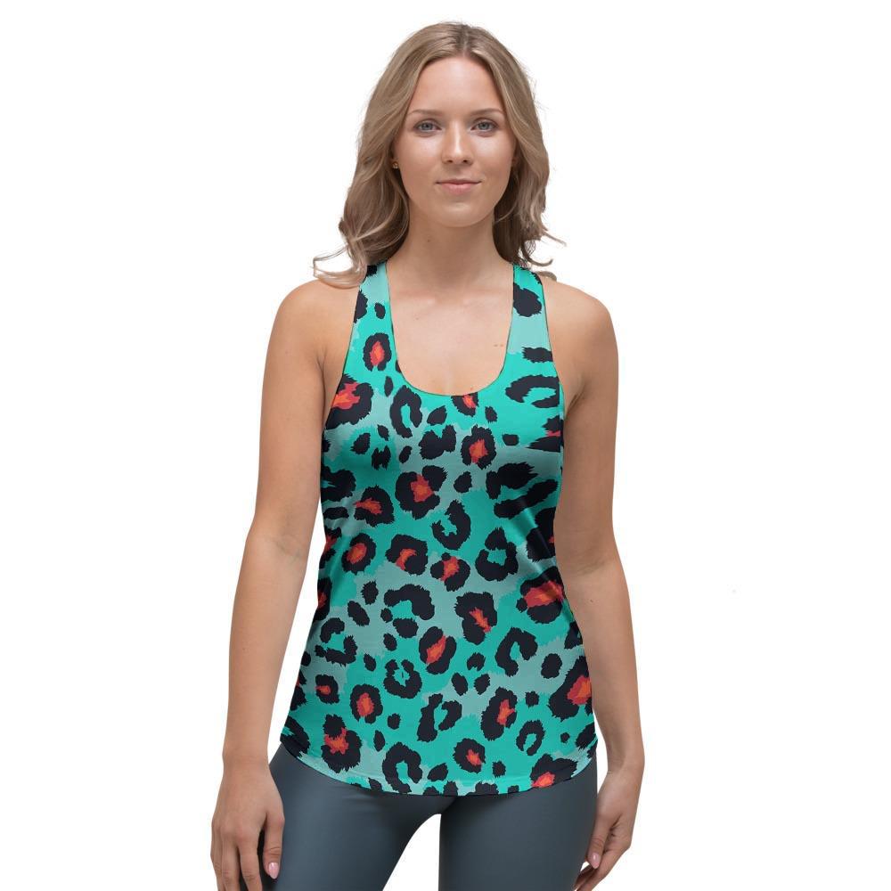 Teal Leopard Women's Racerback Tank Top-grizzshop