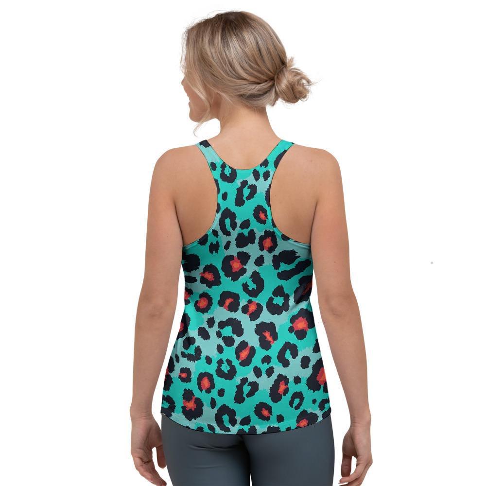 Teal Leopard Women's Racerback Tank Top-grizzshop