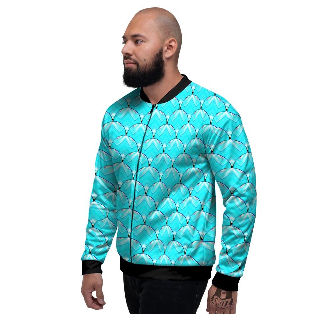 Teal Marble Print Pattern Men's Bomber Jacket-grizzshop