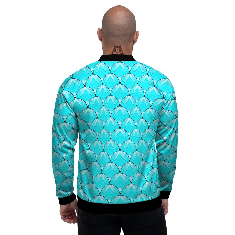Teal Marble Print Pattern Men's Bomber Jacket-grizzshop