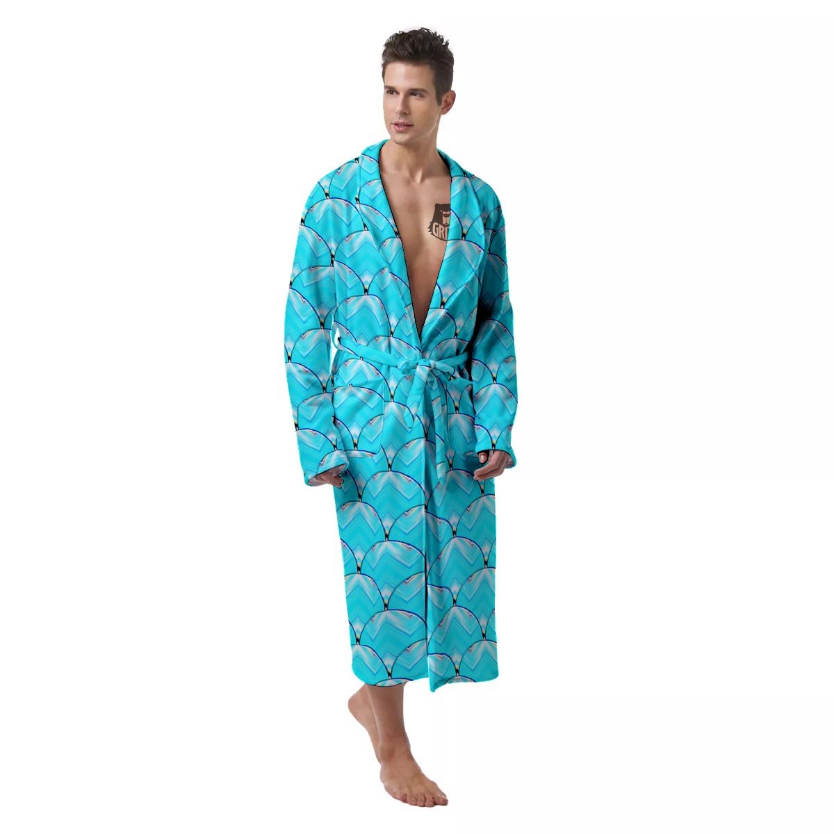 Teal Marble Print Pattern Men's Robe-grizzshop
