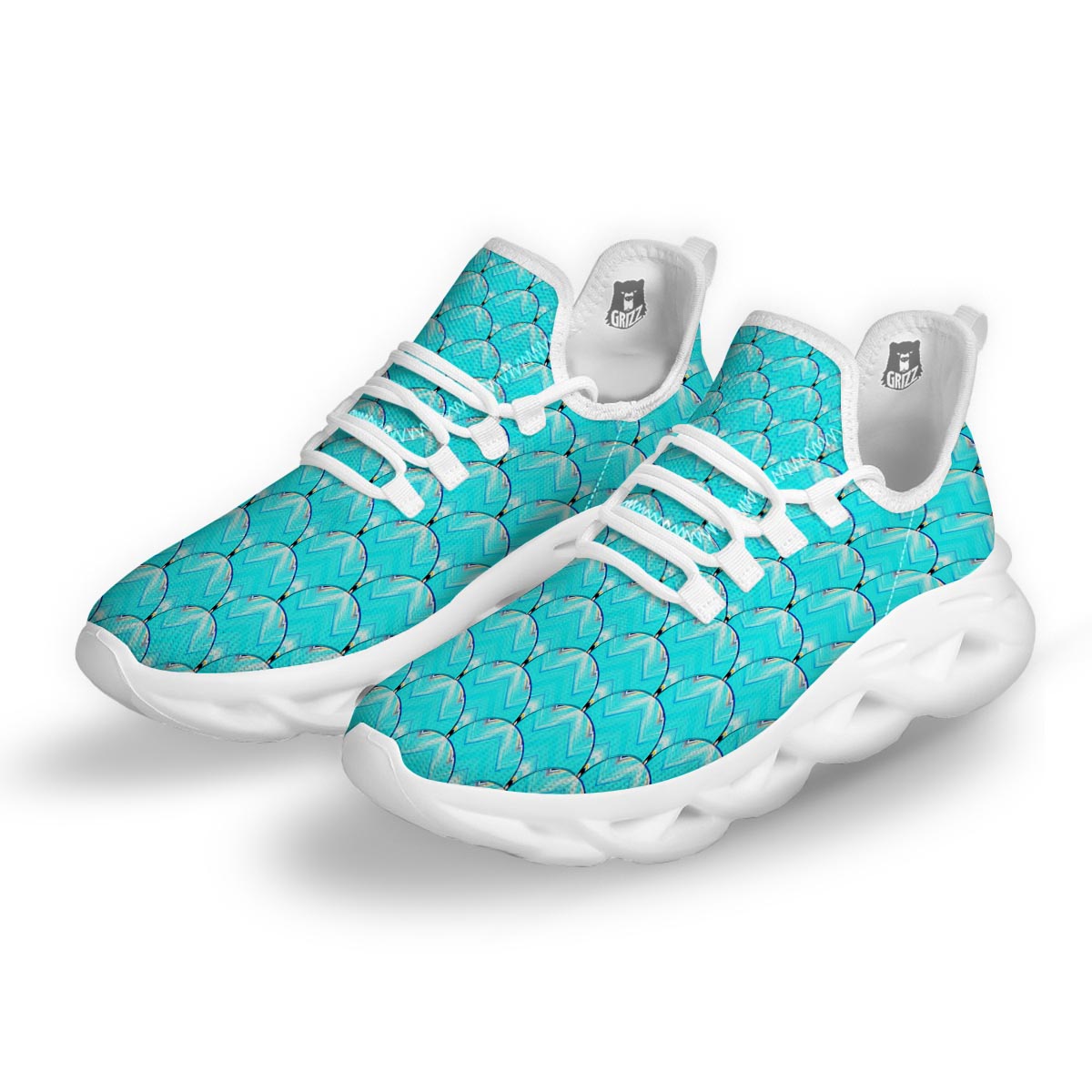 Teal Marble Print Pattern White Running Shoes-grizzshop
