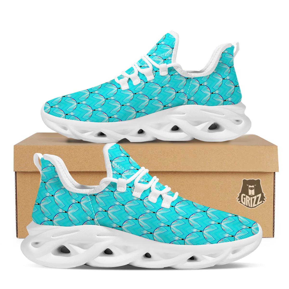 Teal Marble Print Pattern White Running Shoes-grizzshop
