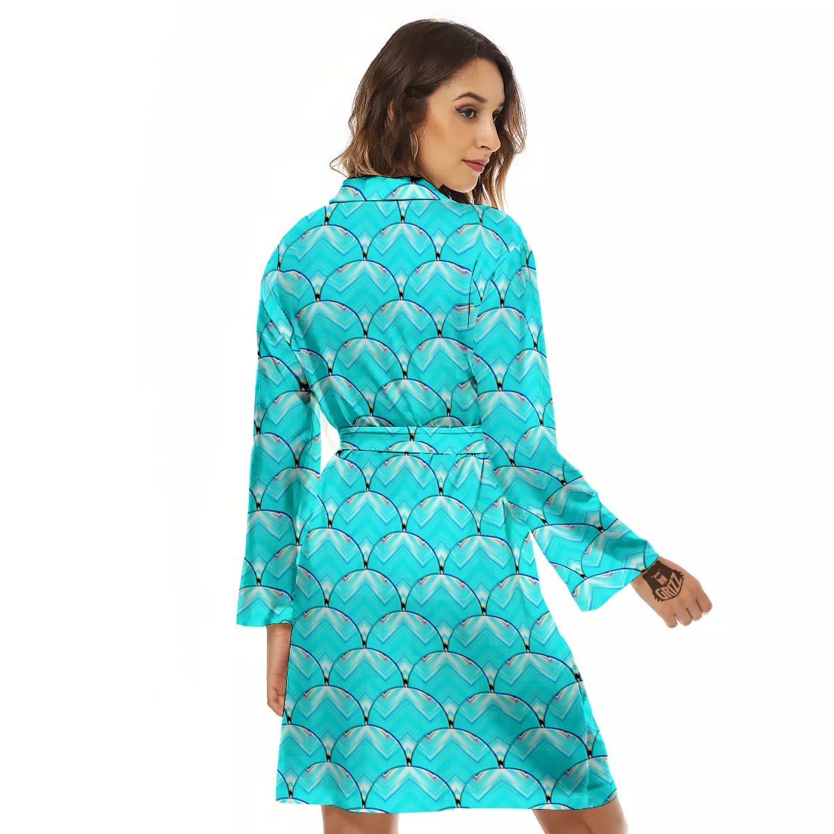 Teal Marble Print Pattern Women's Robe-grizzshop