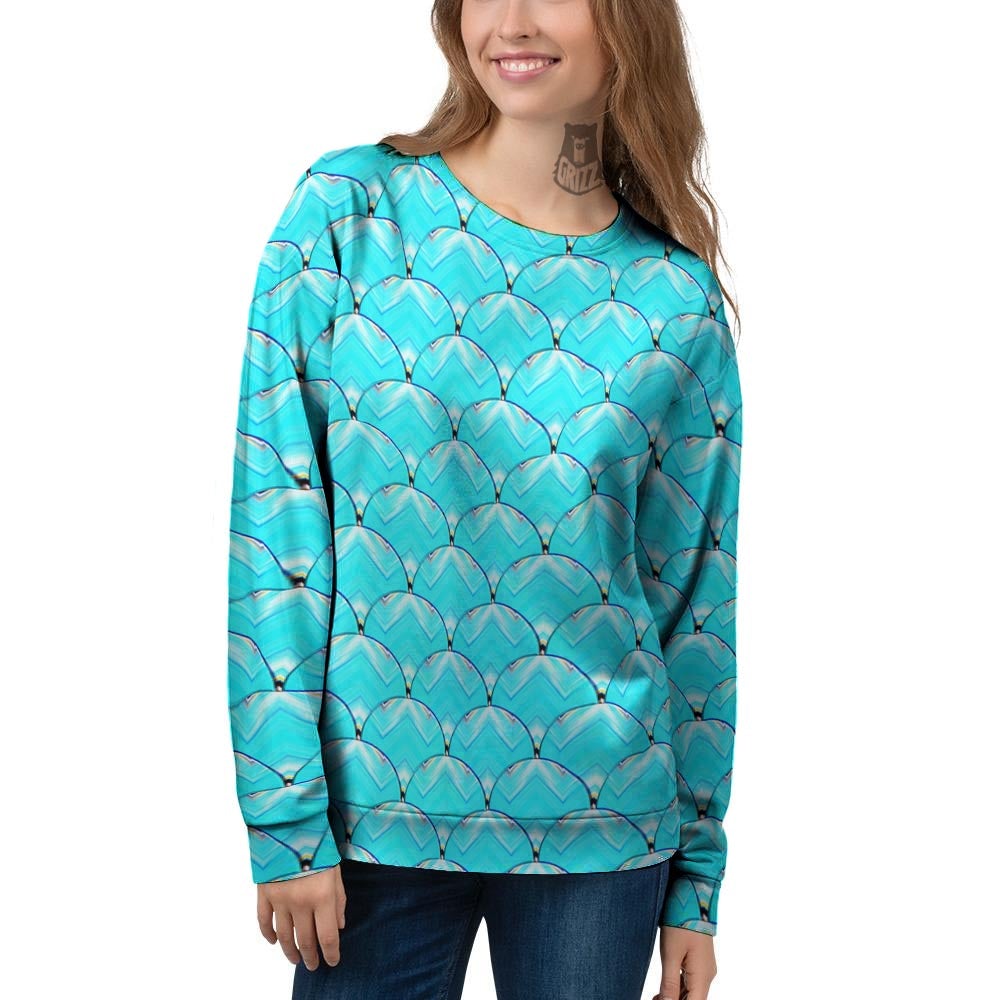 Teal Marble Print Pattern Women's Sweatshirt-grizzshop
