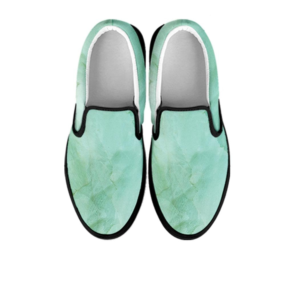 Teal Marble Women's Slip On Sneakers-grizzshop