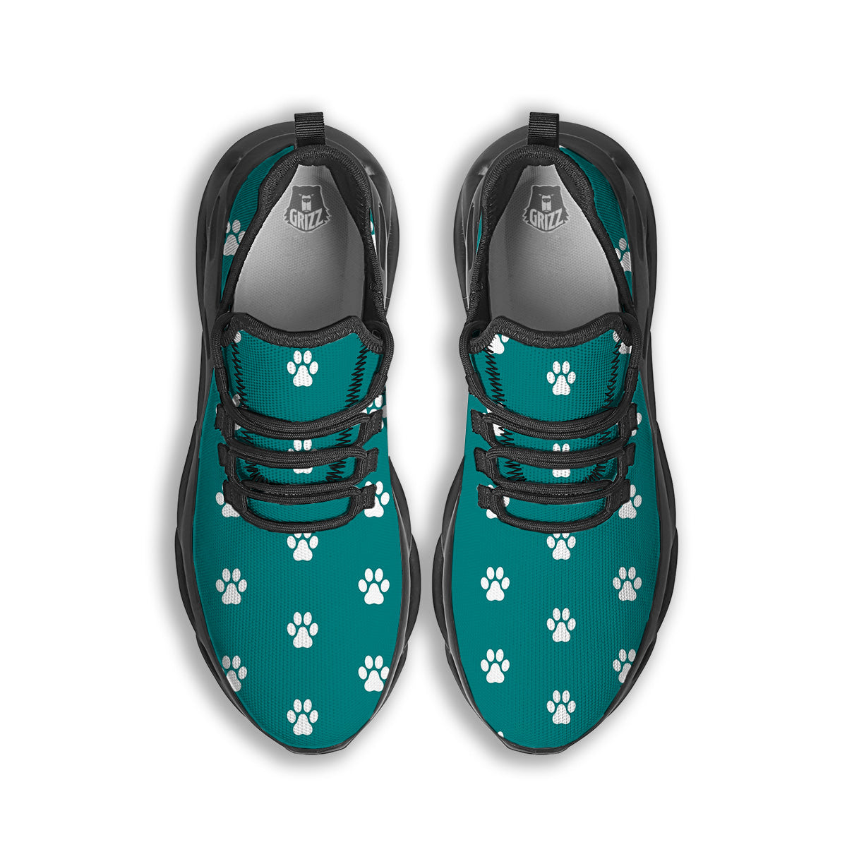 Teal Paw Print Black Running Shoes-grizzshop
