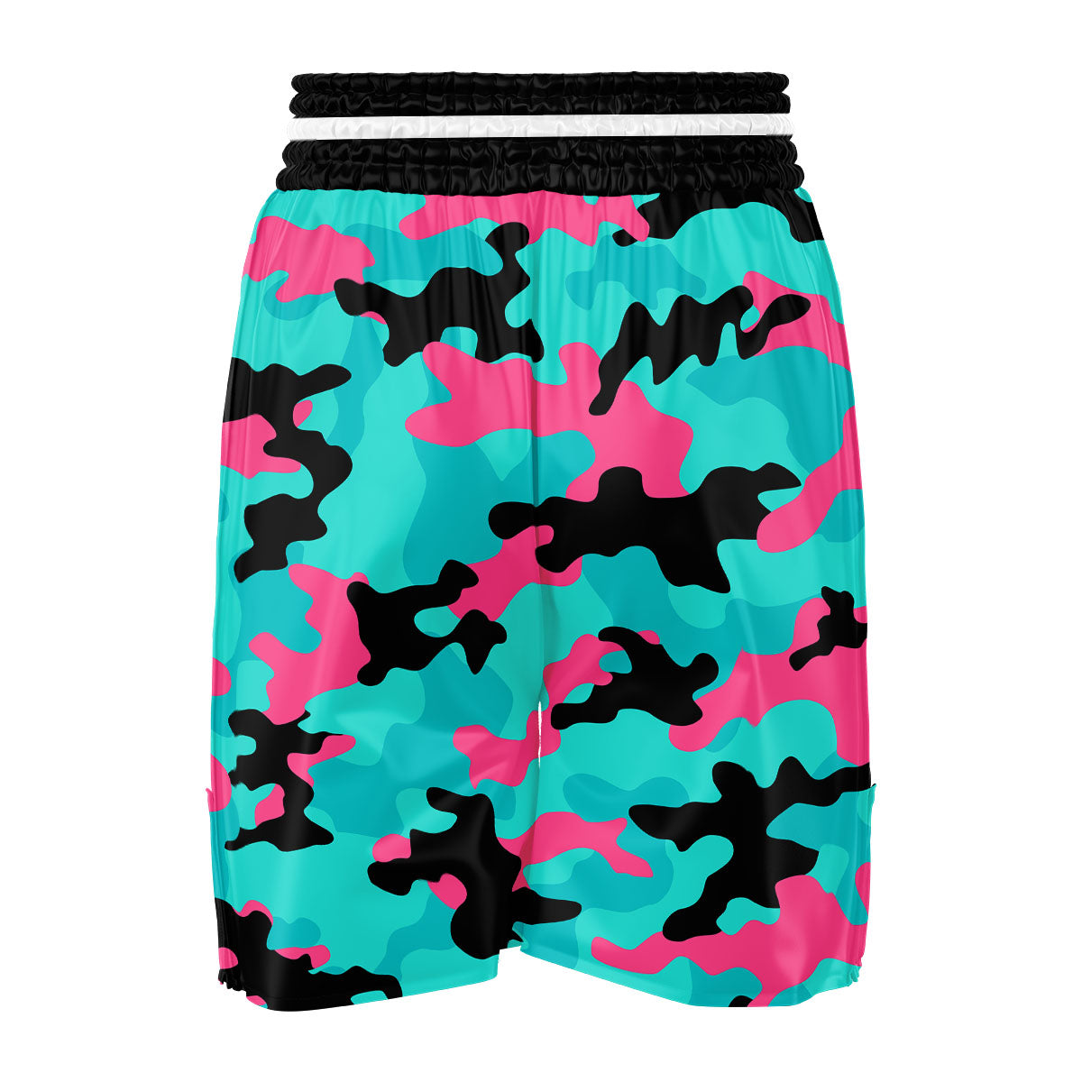 Teal Pink And Black Camouflage Print Boxing Shorts-grizzshop
